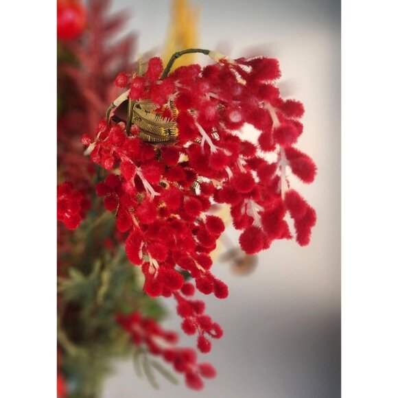 Artificial Fall Faux Floral Bouquet 13 Stems Red & Yellow Flowers Mixed Foliage - Picture 13 of 16